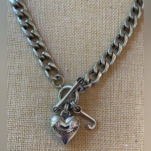 Juicy Couture Puffy Heart & J Charms with Chunky Silver Tone Statement Necklace‎